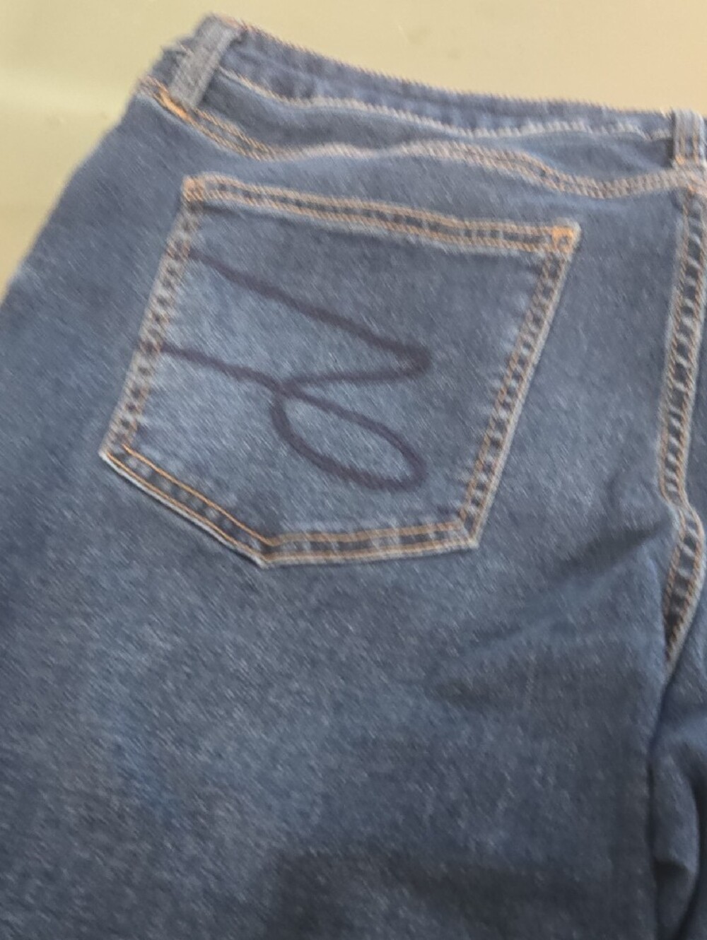 Seven7 Blue Denim Shorts with Tan Leather Patch - Picture 5 of 10